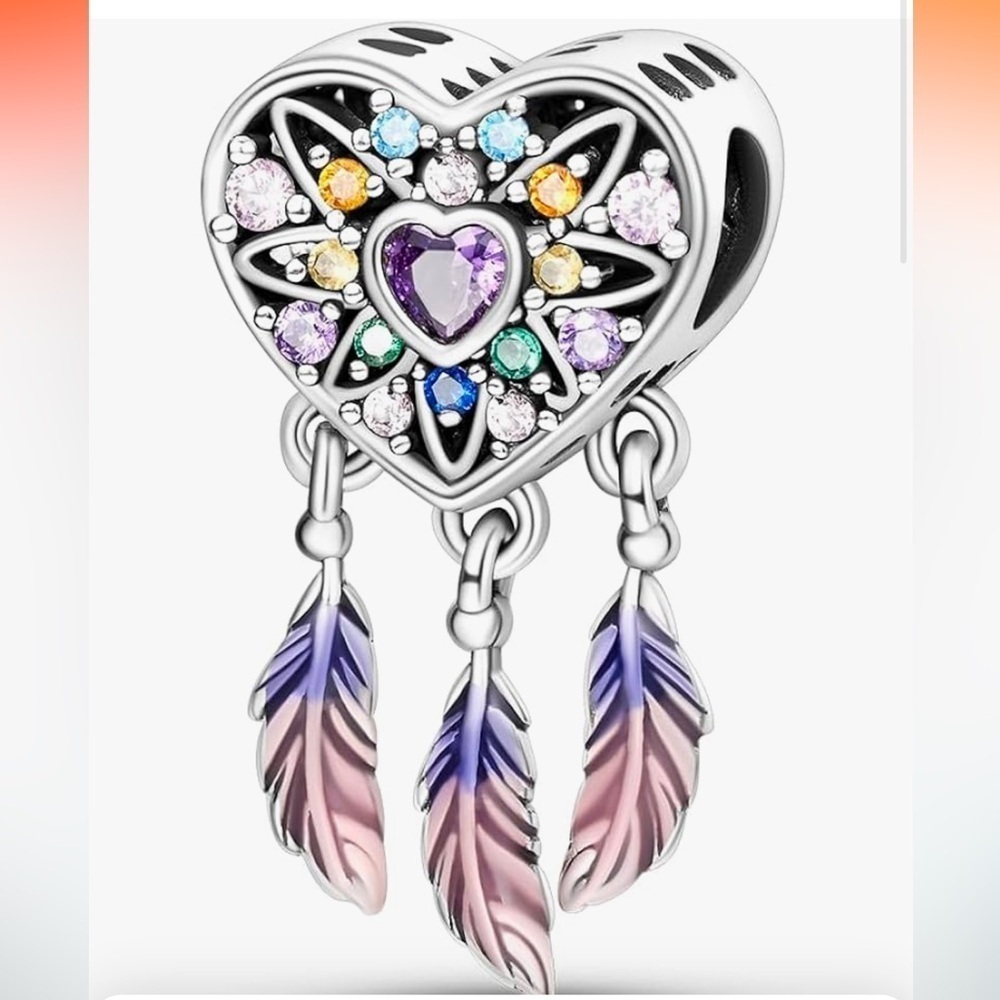 Dream Catcher Sterling Silver bracelet charm with pink, purple fits all …